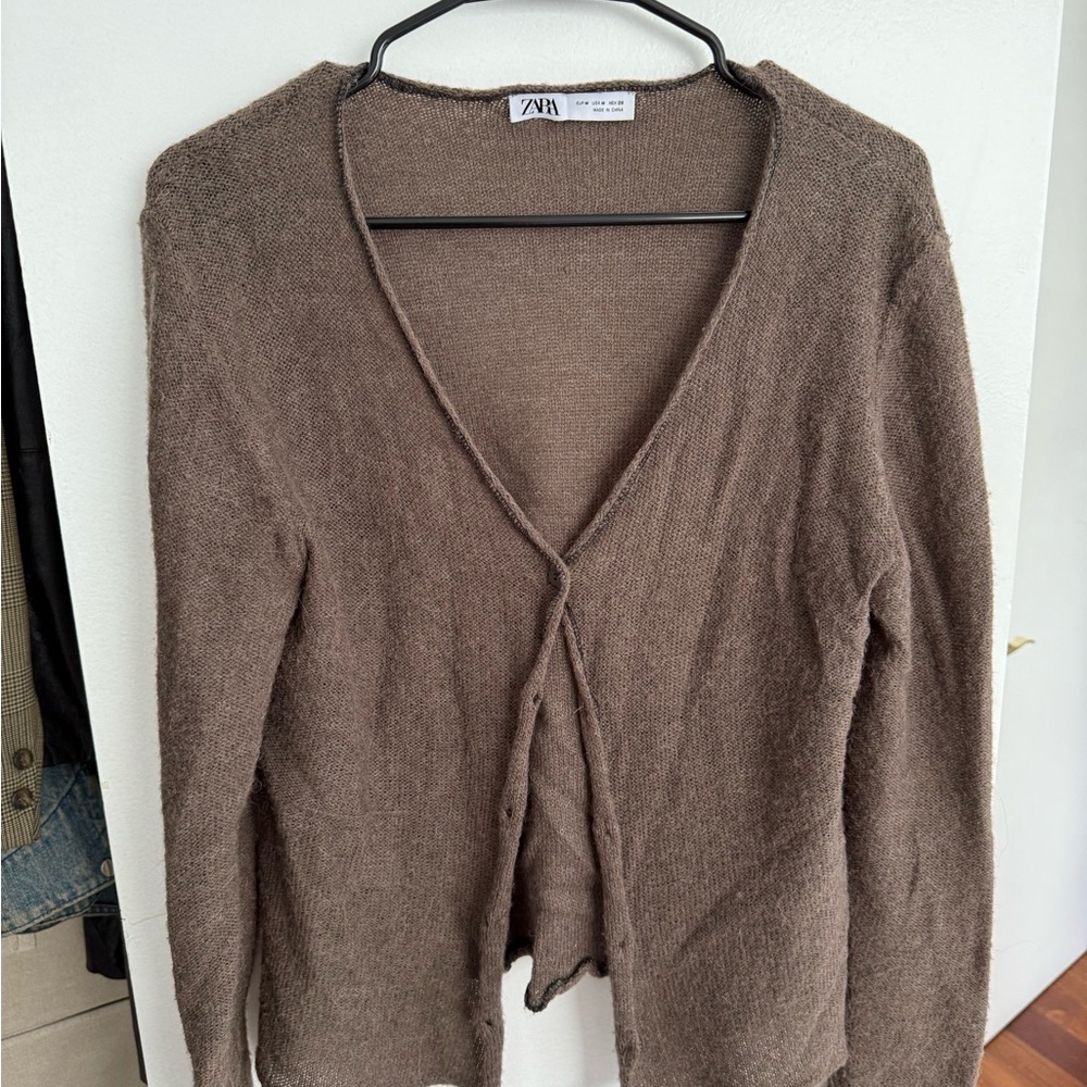 Zara Brown Cardigan Sweater Lightweight Knit